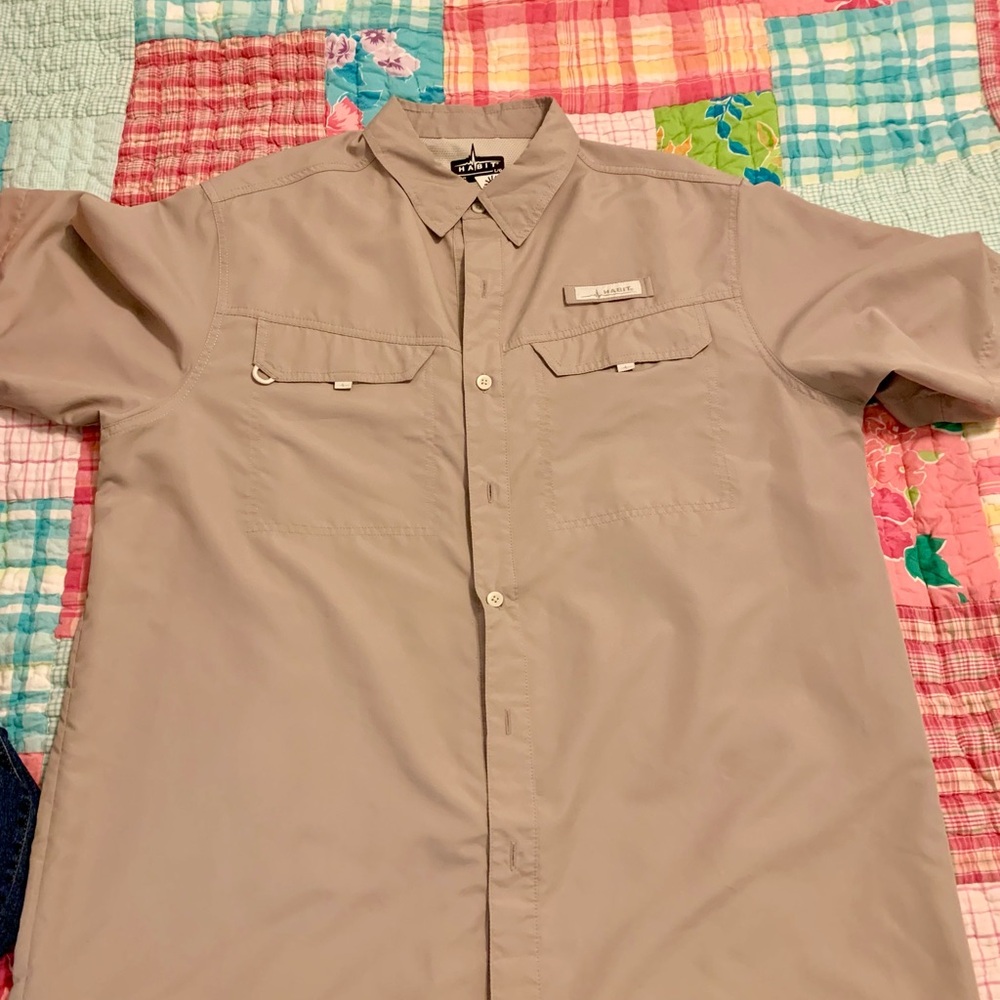 HABIT  Men's Beige Casual Button Down Vented Fishing Shirt